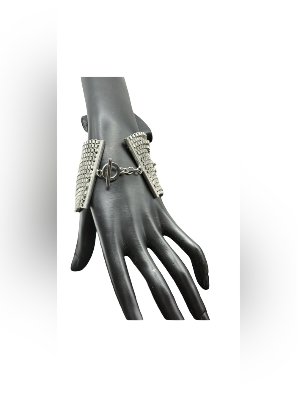 Silver Tone Wide Mesh Toggle Bracelet - Women Jewelry